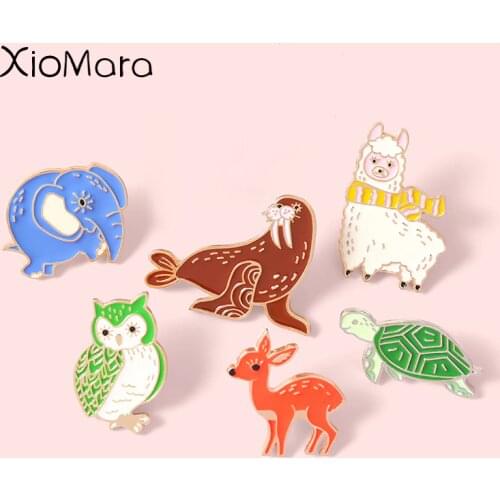 Elephant Deer Alpaca Tortoise Owl Enamel Pins Animals Brooches Lapel Badges Wholesale Cute Pin Cartoon Jewelry Gifts for Friend