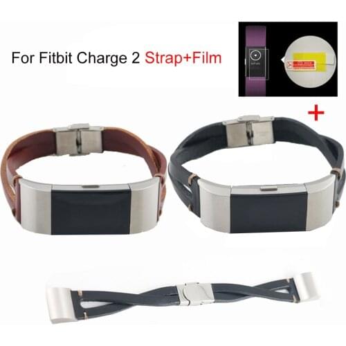For Fitbit Charge 2 Replacement Leather Wristband Band Strap Bracelet with Stainless Classic Buckle For Fitbit Charge 2