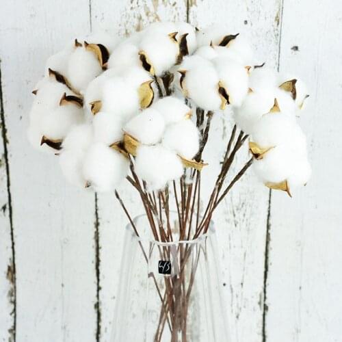 10 Heads Naturally Dried Flowers White Cotton Flowers Artificial Flower Branch Floral for Home Wedding Party Decoration Fall