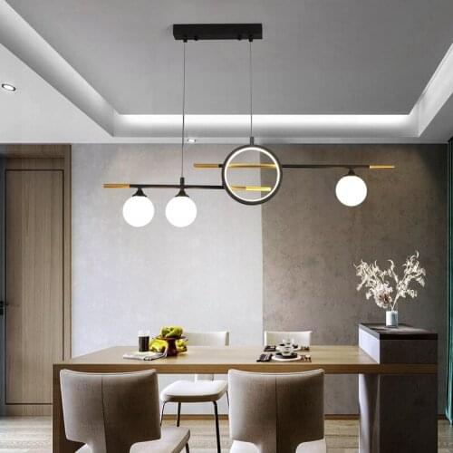 Dining Living Room LED Chandelier Creative Modern Restaurant Bar Long Hanging Light Coffee Shop Glass Ball Simple Pendant Lamp