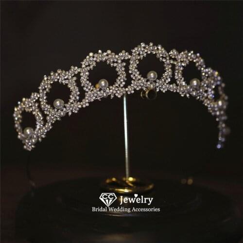 CC Tiara Crown Women Wedding Hair Accessories Bridal Hairwear Engagement Jewelry Pearl Headdress Flower Shape Crowns Party HS55