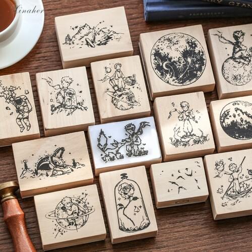 Vintage planet little prince rose decoration stamp wooden rubber stamps for scrapbooking stationery DIY craft standard stamp