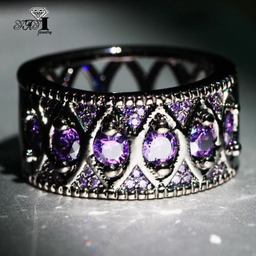 YaYI Jewelry Princess Cut 8.7 CT Purple Zircon Black Gold Filled Color Engagement Rings wedding Heart Rings Girls Party ring