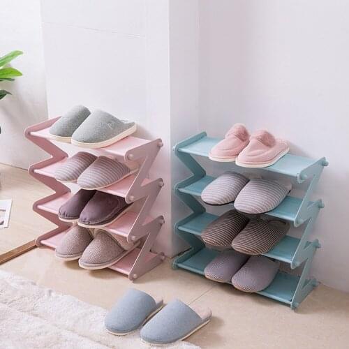 “Z”Shoe Rack 4 Layers Stainless Steel Non-woven Assembly Storage Rack Folding Simple Bookshelf Home Dormitory Organization