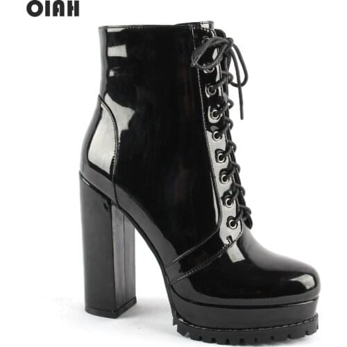 Women Platform Chunky Heeled Bootie Women Shoes Autumn Winter Ankle Boots Fashion Round Toe Lace-up High Heel Sexy Ladies Shoes