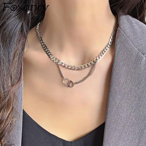Foxanry 925 Sterling Silver Thick Chain Tassel Necklace for Women New Fashion Vintage Handmade Clavicle Chain Party Jewelry Gift