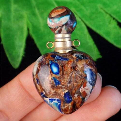 2pcs Blue Sea Sediment Jaspers heart shaped Pendant Oil Diffuser perfume bottle pendants charm for jewelry making healing gifts