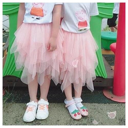 2021 Girls Summer Short Skirts Mesh New Pleated Knee-Length High Waist Princess Dress Childrens Clothing 2-14 Years Old