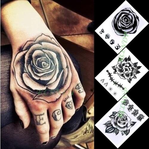 Waterproof Temporary Tattoo Sticker Rose Flower Graphic Letters Stickers In Hand Flash Tattoo Fake Tattoo for Men Women 3 Pcs