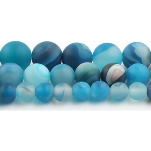 4/6/8/10/12mm Natural Mixed Matte Striated Blue Agates Stone Round Loose Beads For Jewellery Making Bracelet Necklace 15