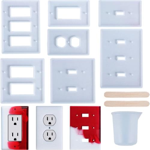 7 Styles Switch Cover Resin Mold Switch Socket Panel Silicone Mould Epoxy Switch Plate DIY Wall Plate Crafts Making Home Decor