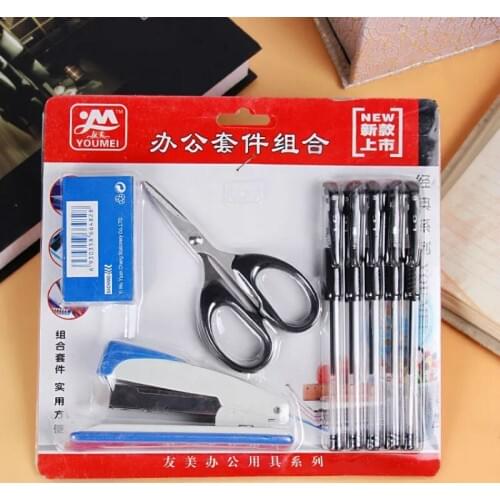 8 sets of portable office supplies student supplies set (neutral pen scissors stapler) Free Shipping