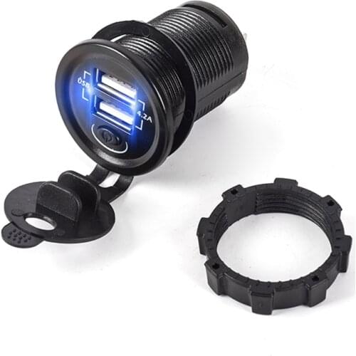 DIY Dual Car Charger With Switch Car USB Socket 12-24V Input 5V 2.1+2.1A Outlet Presa Auto Independent On/Off Coche