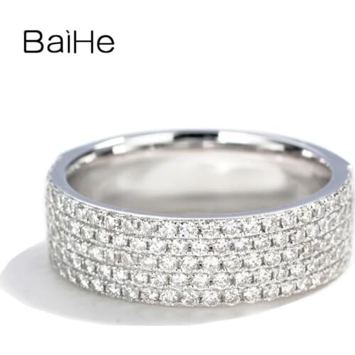 BAIHE Solid 14K White Gold 0.90ct H/SI-SI3 Round Natural Diamond Party Women Trendy Fine Jewelry Wedding Engagement Diamond Ring