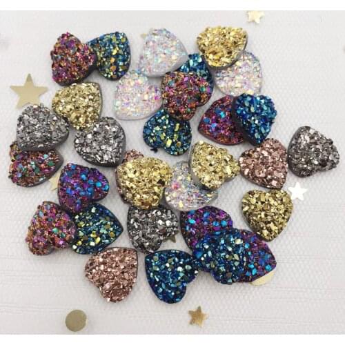 Shiny 80 Pcs AB Resin 12mm Ore Peach Heart Flat Back Rhinestone Applique DIY Wedding Scrapbook Ornament Crafts
