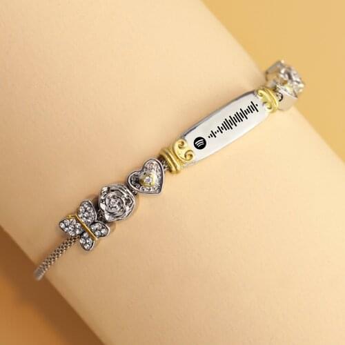 Custom Music Scan Code Beaded Bracelet Personalized Heart Butterfly Floral Pendant Fashion DIY Songs Jewelry Friends Couple Gift