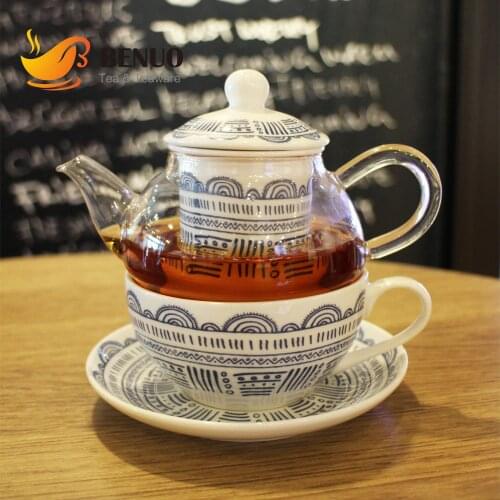 Tea for One Elegant Teaset World famous Scenery Glass Teapot Cup Saucer Set Tea cup for One Smart Tea Maker for One Super Popula