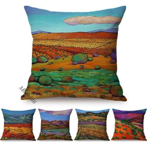 Landscape Oil Painting Art Home Decoration Pillow Case Desert Valley Scenery Luxury Cotton Linen Room Sofa Square Cushions Cover