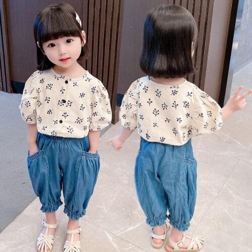 Baby Summer Clothing For Girl Short Sleeve Shirt + Pants 2 Pieces Set Leisure Thin Children Clothing For 2-6 Years Old