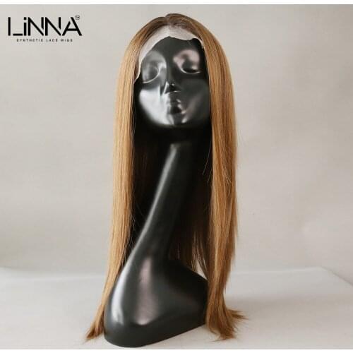 LINNA Long Straight Lace Front Wig Brown Blonde With Baby Hair High Density Heat Resistant Synthetic Wigs For Women Cosplay Wig