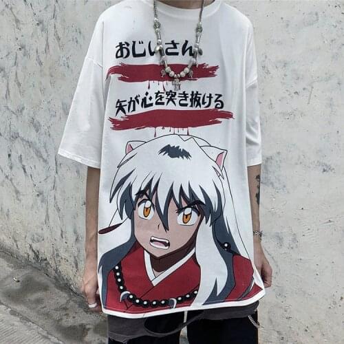 Oversized Streetwear Anime Clothes Inuyasha Manga Print T-shirt Male Harajuku Cartoon Loose Swag Tee Unisex T Shirt Graphic Tops