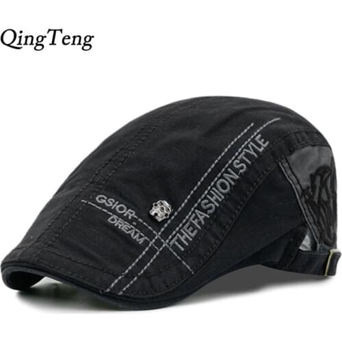 Cotton Rivets Skull Beret Casual Letter Visor Cap For Men Brand Fashion Hat Retro Flat Caps Button Adjustable Berets