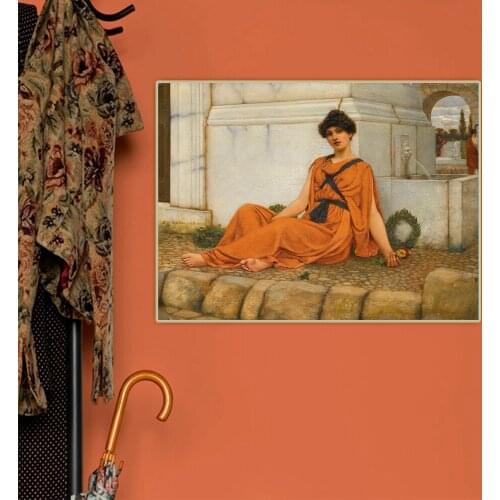 Canvas Oil Painting John William Godward"The Flower Girl"Western Art Decor Poster Wall Aesthetic Home Room Interior Decoration