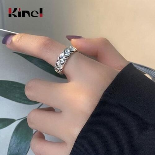Kinel Trendy 925 Sterling Silver Chain Rings for Women Vintage Handmade Twisted Geometric Finger Jewelry Party Gifts