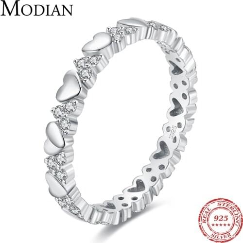 Modian Real 925 Sterling Silver Fashion Hearts Stackable Finger Rings For Women Hypoallergenic Fine Statement Jewelry Gift