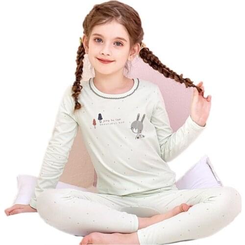 Children Girl Underwear Set Home Autumn Clothes Cotton Stripe Solid Color Sleepwear Soft Lovely Warm Nightclothes Pink Undies