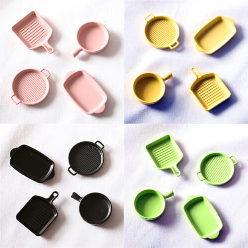 4 Pcs/Set Doll House Baking Pan Japanese Steak Pan Miniature Kitchen Model Doll House Accessories