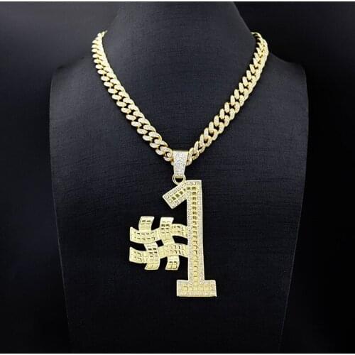 New Hip Hop Big #1 Pendant Pave Cubic Zircon With Iced Out Width 13mm Full Rhinestone Cuban Chain Choker Necklace 20 Inch