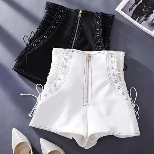 Summer fashion wide-leg pants personality high-waist casual female Heavy industry metal buckle women shorts pant