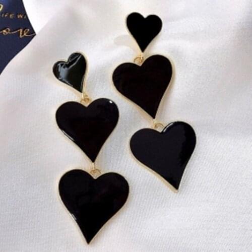 Sweet Girl Earrings Fashion New Temperament Black Love Acrylic Earrings Exaggerated Net Red Long Earrings Womens Clothing