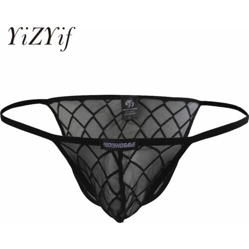 Mens See Through G-string Thong Underwear Gridding Mesh Bikini Underwear Sissy Panties Male Jockstrap Underpants Sexy lingerie