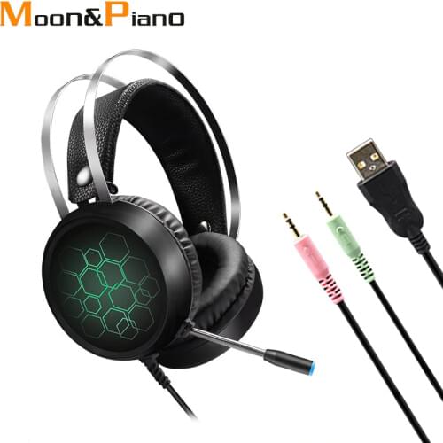 Headband Headphones 3.5mm Wired Earphones With Microphone For Internet Bar Stereo Earphone With Light Gaming Headset PC Gamer