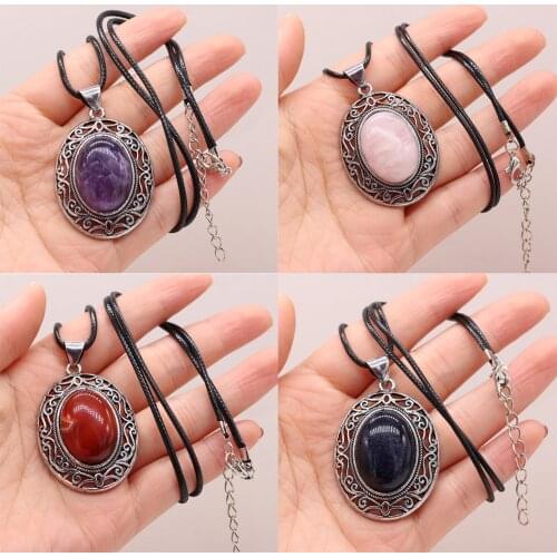 New Natural Stone Necklace Egg Shape Crystal Amethysts Malachite Necklace Fashion Pendants Necklace Reiki Heal Gift