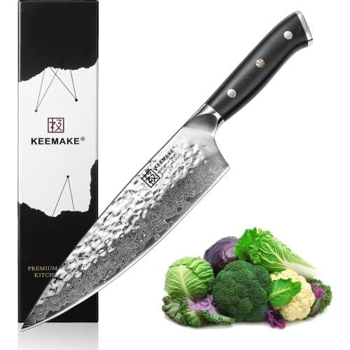 Sunnecko 8" Chef Knife Hammer Damascus Steel Blade Japanese AUS-10 Core G10 Handle Kitchen Chefs Cooking Knives Meat Sharp Cut