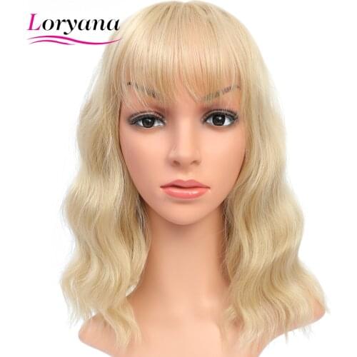 Loryana 613 Blonde Short Bob Wavy Synthetic Wigs With Bangs Cosplay Wigs Water Wave Hair For Women New Style