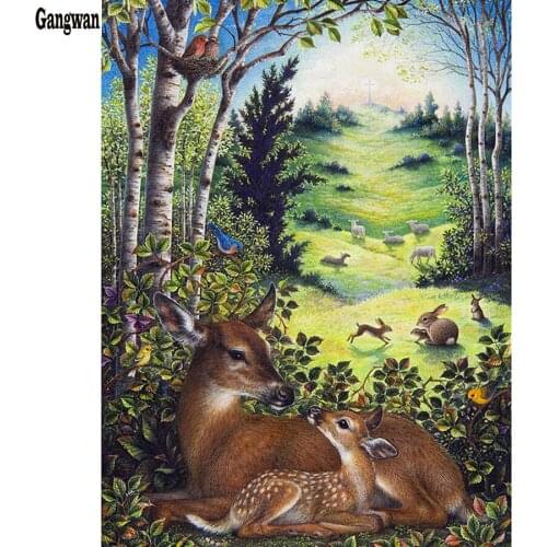 Full square round stone 5D DIY diamond embroidery forest deer family diamond painting Cross Stitch Rhinestone mosaic decoration