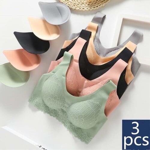 Plus Size Bra Seamless Bras For Women Underwear BH Sexy Lace Brassiere Push Up Bralette With Pad Vest Top 32 34 36 38 40 A B C D