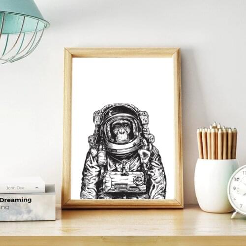 Hand Drawn Monkey Astronaut Canvas Art Poster Prints Black and White Wall Art Picture Canvas Painting Kids Room Art Wall Decor