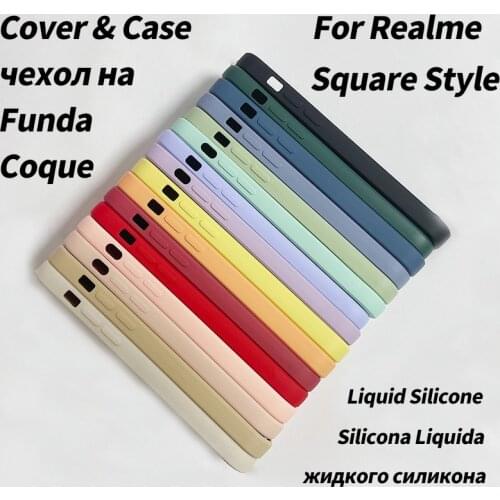 Luxury Square Original Liquid Silicone Case For Realme 3 5 6 7 8 Pro C12 C15 C20 X K3 X2 X7 XT X50 Narzo 20 30 Cover Funda Capa