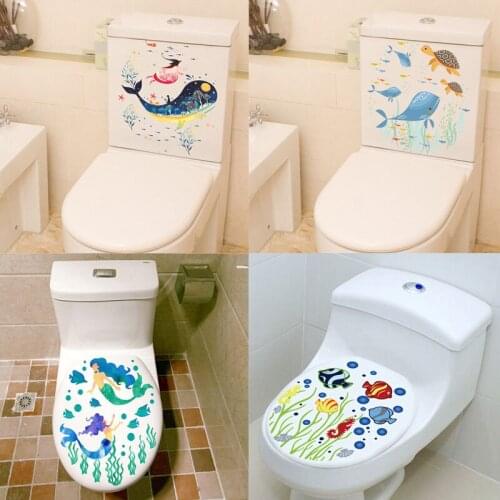 Sealife Fish Toilet Seat Stickers Home Decoration Diy Flower Underwater Scenery Mural Art Bathroom Room 3d View Pvc Decals