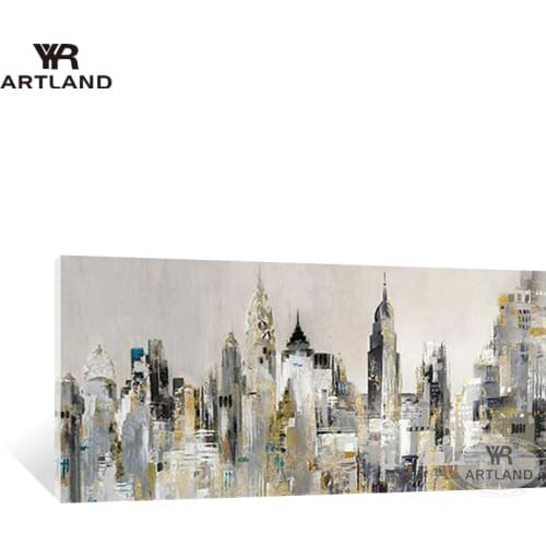 Modern wall decoration abstarct city building landscape Handmade oil painting on canvas hanging picture poster for living room