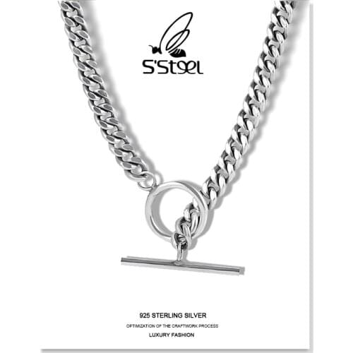 SSTEEL Chain Necklaces For Women Sterling Silver 925 Hip Hop Personalited Vintage Geometric Necklace Plata De Ley Fine Jewelry