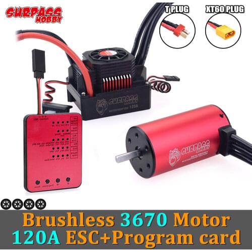 SURPASS HOBBY Waterproof 3670 Brushless Motor 3.175mm 120A ESC Program Card 4s for 1/10 RC Car Traxxas Slash 4x4 wltoys HSP