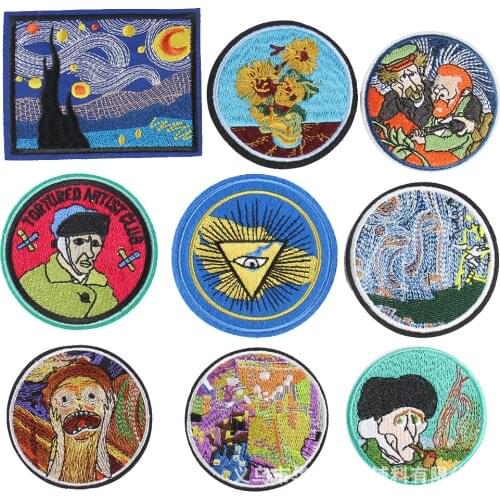Iron on Patches Van Gogh Painting Embroidered Appliques Thermo Stickers DIY Sewing Supplies Art Badges Eye Clothing Patches