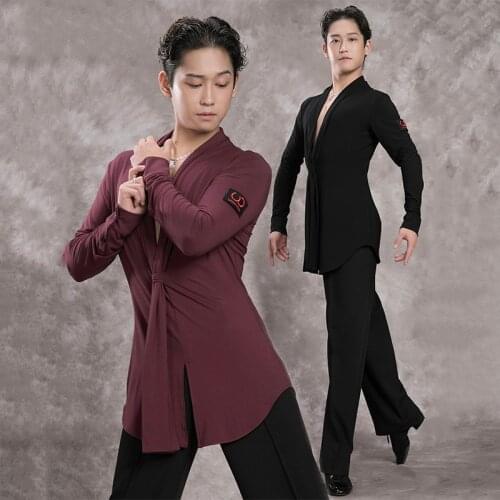 Latin Top Long Sleeve Sexy V-Neck Latin Dance Shirts Men Rumba Cha Cha Samba Dancing Competition Performance Wear Male DN3246