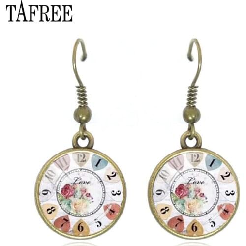 TAFREE Vintage Digital clock Drop Earrings Glass Dome Gifts clock pendant earrings for women Party Decorative jewelry FU45